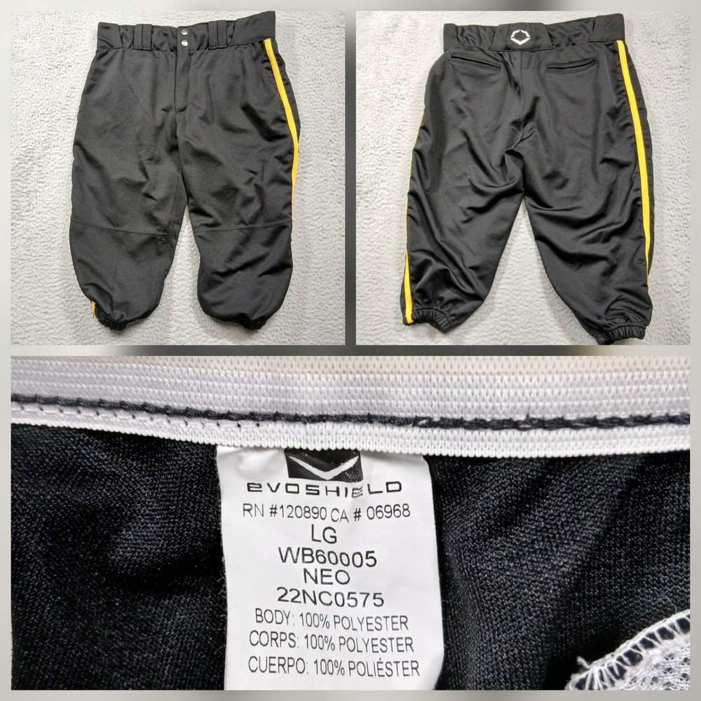EvoShield Baseball Pants Youth LG Black Yellow Piped Knickers Elastic‎ Cuff